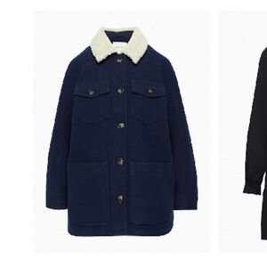 Aritzia Wilfred Navy Wool Jacket with Sherpa Collar